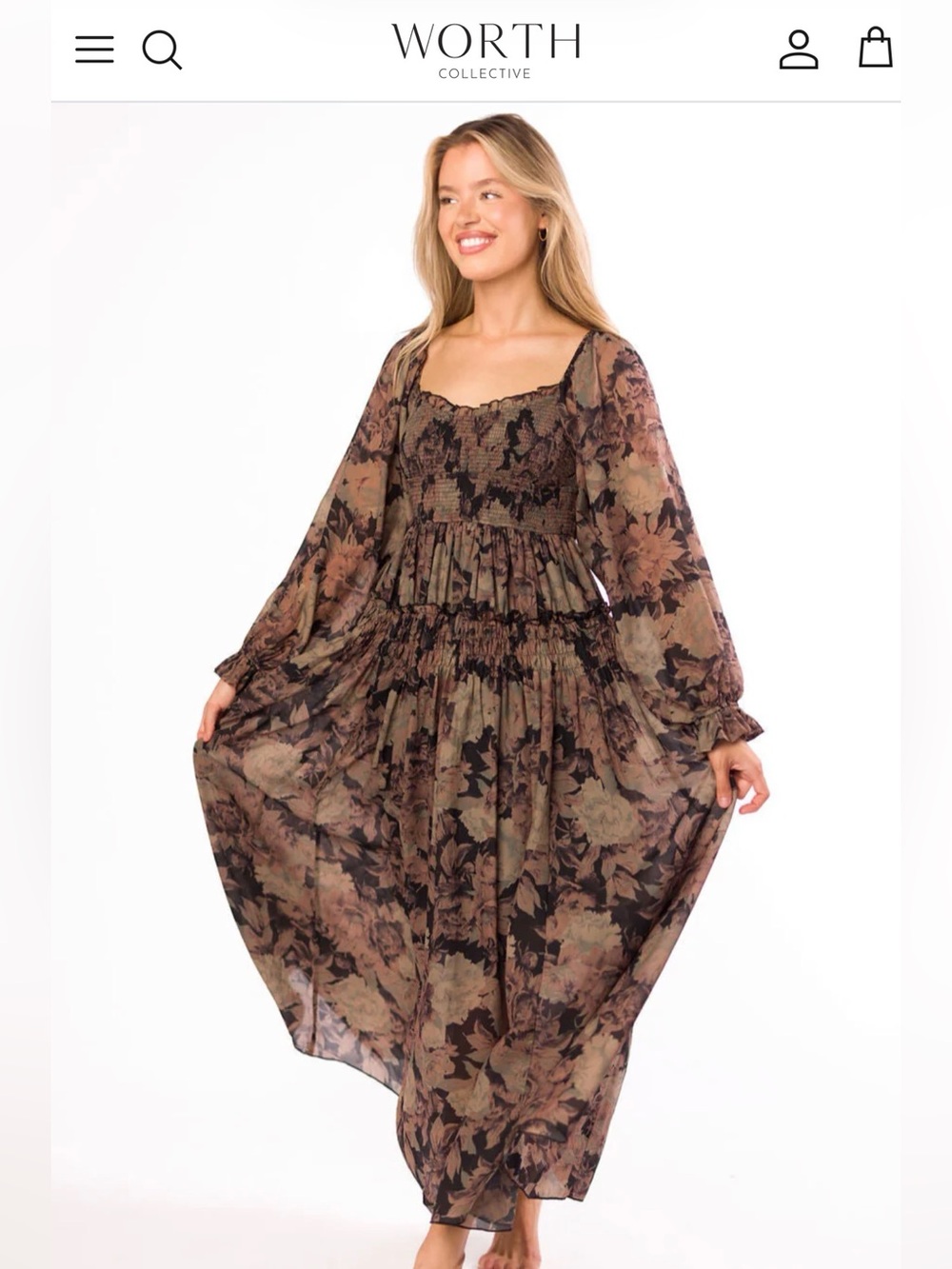 Floral Maxi Dress in Brown and Black